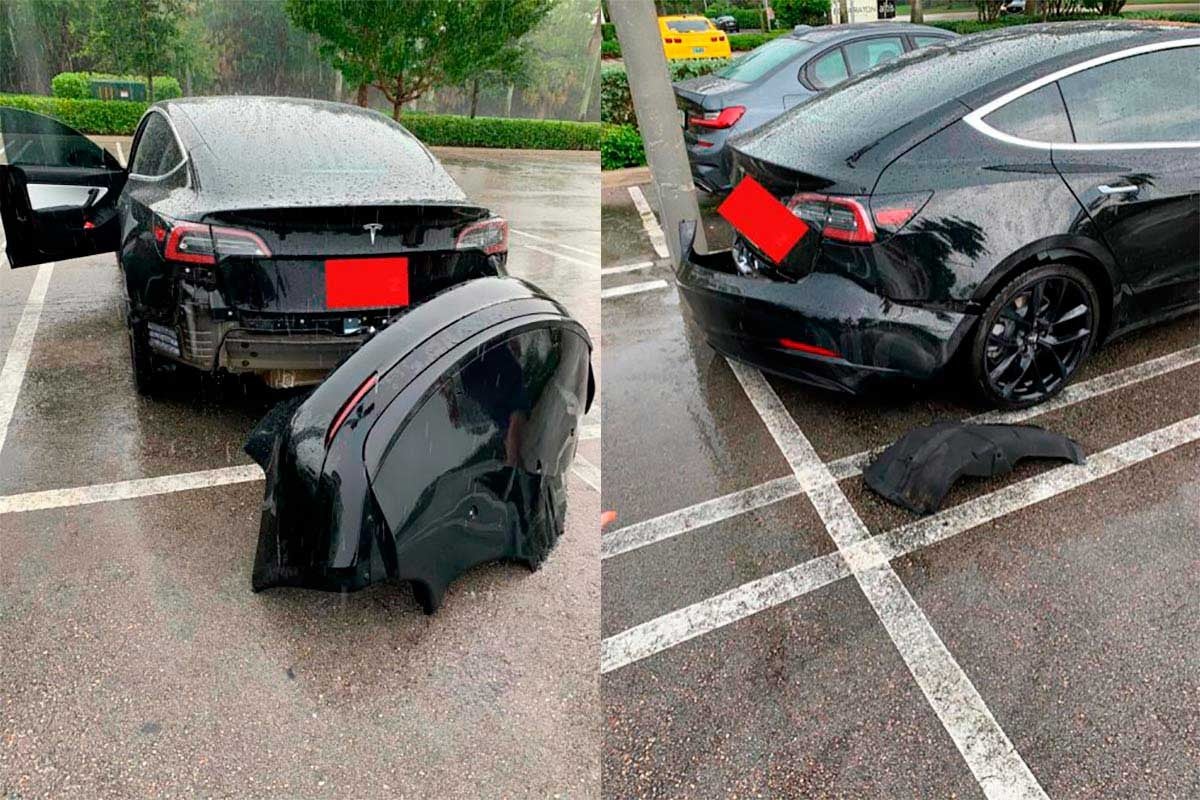 Así quedó un el Tesla Model 3 tras perder el paragolpes trasero