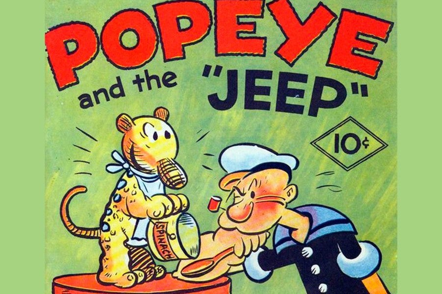 El nombre de Jeep proviene, casi seguro, del nombre de un personaje de Popeye.