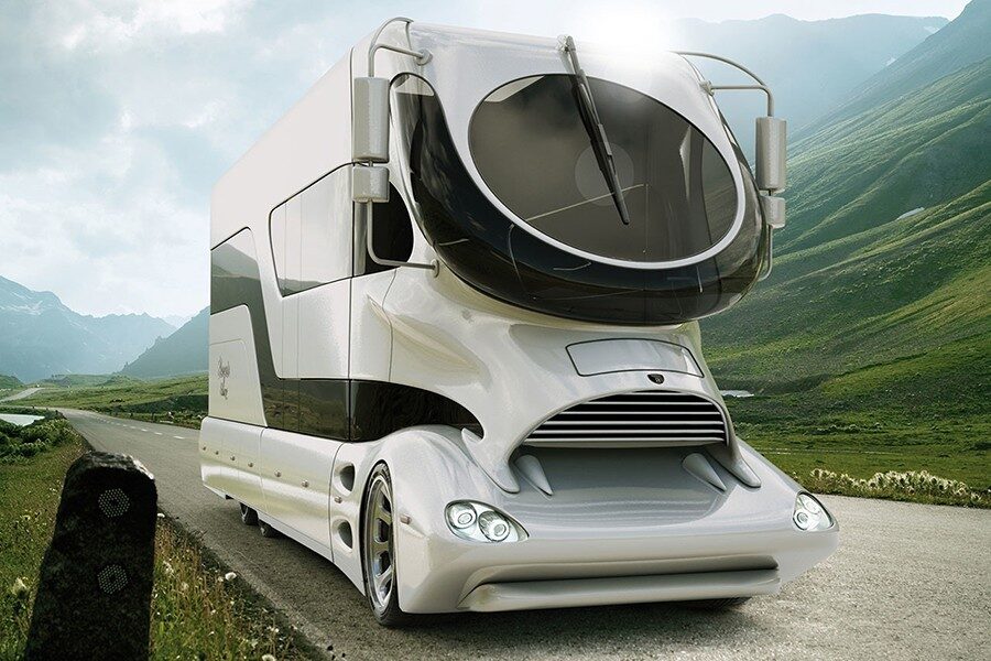 El diseño de esta autocaravana es realmente extravagante.