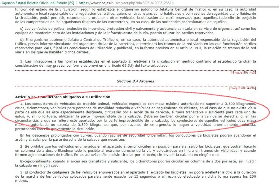 Reglamento General de Circulación, en el BOE.