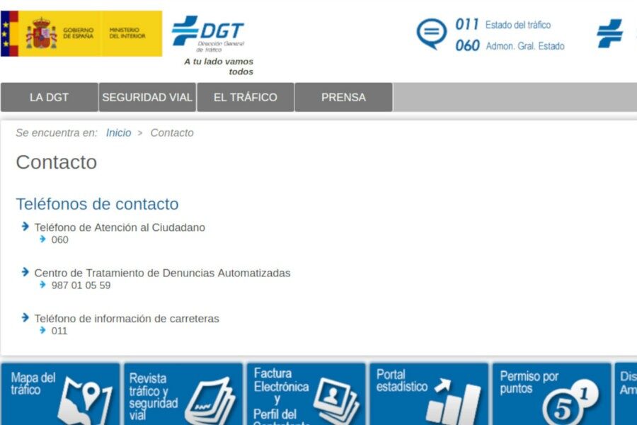 En la página web de la DGT ya no aparece el teléfono con prefijo 902 para contactar con el servicio de reclamaciones.