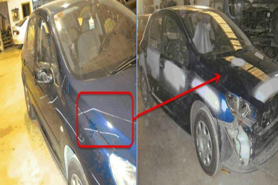 Uno de los fraudes al seguro del coche consiste en pintar falsos arañazos con tiza. Fuente Línea Directa.